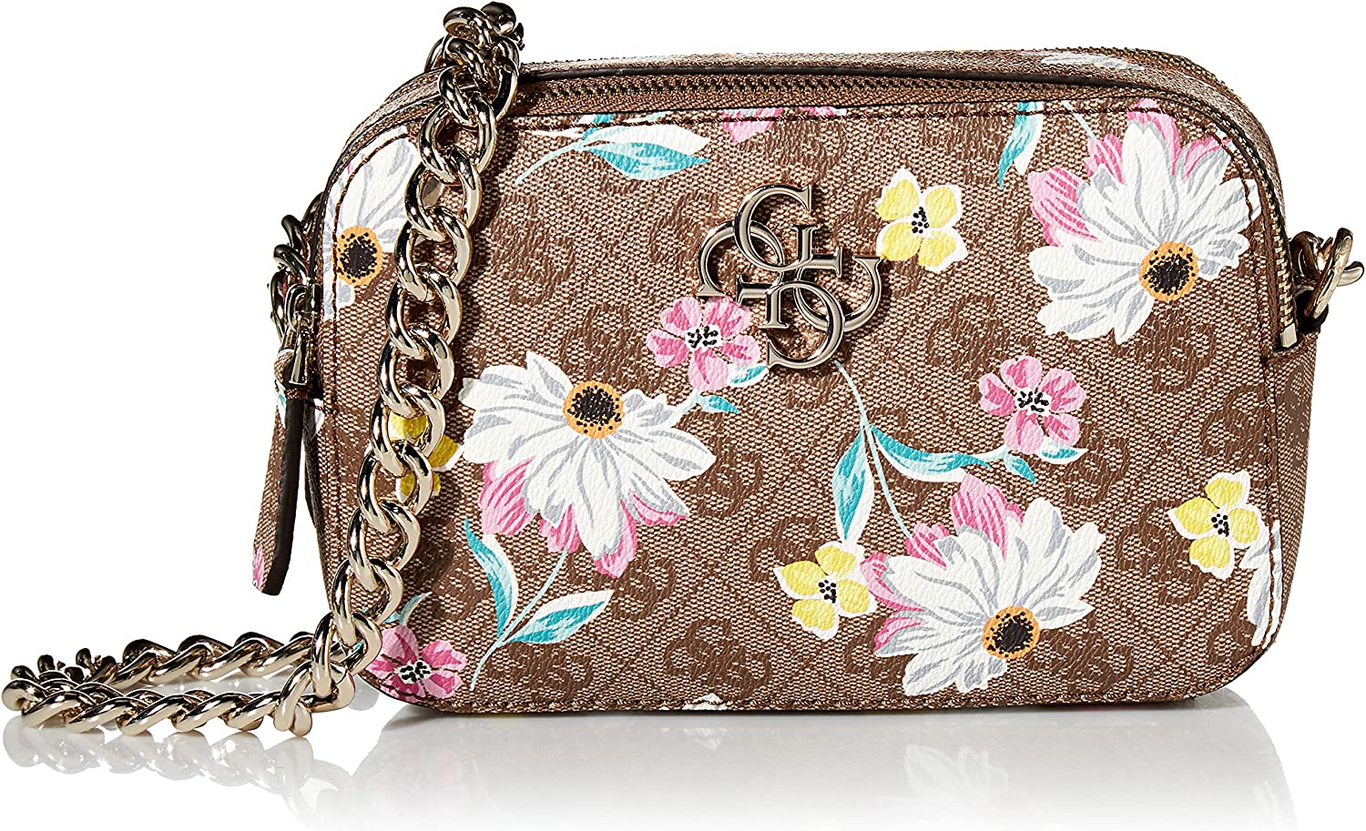 Guess, Noelle, Compartimente cu fermoar dublu, Geantă textilă crossbody, Floral, 20,32 x 7,62 x 13,97 cm, Pentru femei - Olmarkt