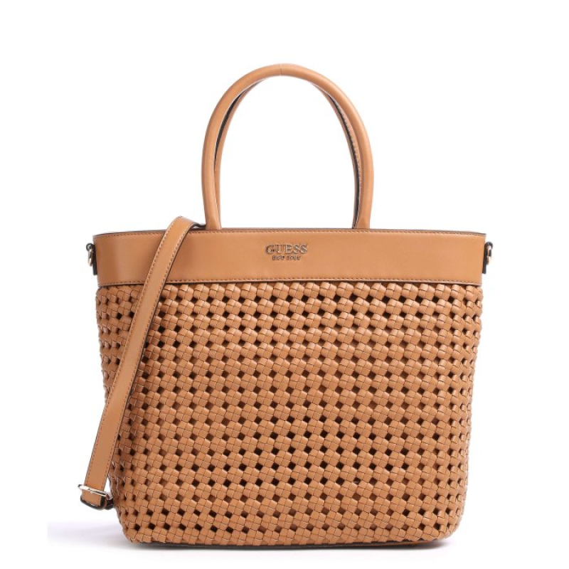 Guess, Sicilia, Piele sintetică, Geantă de mână textilă, Compartiment căptușit, Coniac, HWWG8490230, 30 x 30 x 12 cm - Olmarkt