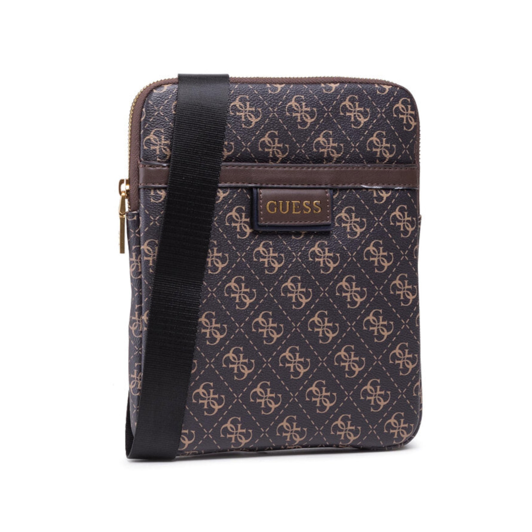 Guess, Vezzola, Geantă textilă crossbody, Maro închis, 19 x 24 x 2 cm, Pentru bărbați - Olmarkt