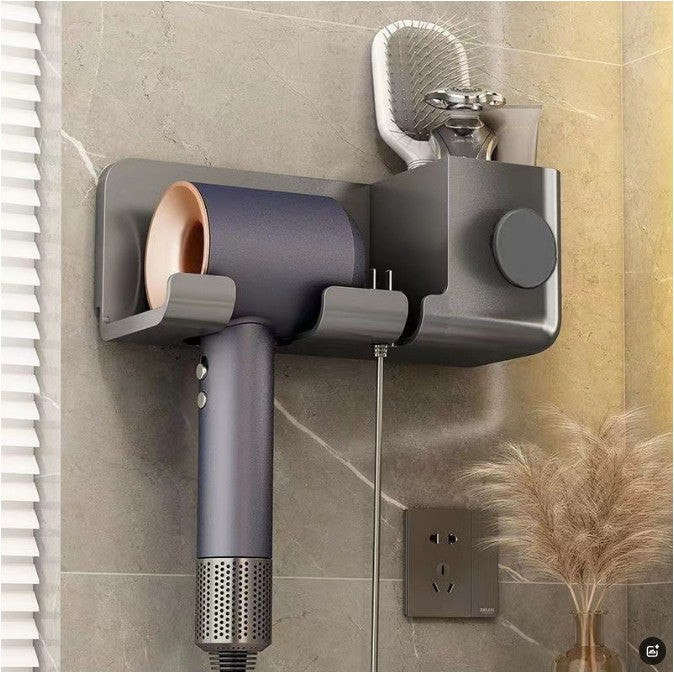Suport de Baie, Flippy, pentru Uscator de Par, cu Organizator Dublu, din Plastic, Aplicare cu Suport Adeziv, 23 x 8.8 x