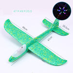 Avion planor din polistiren in punga , lungime 47 cm , cu lumina pe varf, Verde , Flippy