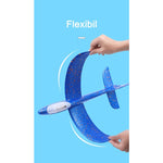 Avion planor din polistiren in punga , lungime 47 cm, cu lumini pe toata lungimea, Albastru , Flippy