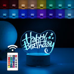 Lampa LED decorativa, Flippy, 3D, Happy Birthday, cu USB si baterii, 20 cm inaltime, din material acril, lumina