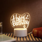 Lampa LED decorativa, Flippy, 3D, Happy Birthday, cu USB si baterii, 20 cm inaltime, din material acril, lumina