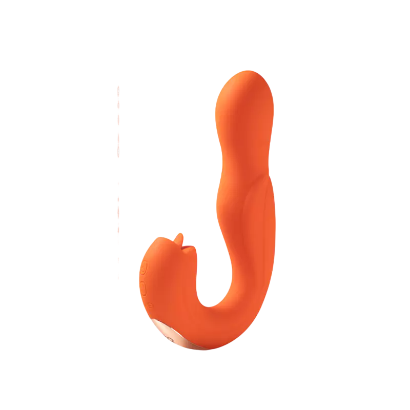 Honey Play Box, Joi Pro, Vibrator și Lick-er pentru Clitoris 2-in-1, 360° Rotating Head & Clit Stimulator, 7 Vibration Modes & 7 Rotation Modes, Remote Control, Curbat, Reîncărcabil, Silicone+ABS, 17.27 × 9.14 × 3.76 cm, Portocaliu