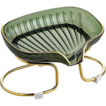 Savoniera cu Suport, Flippy, Sistem de Scurgere a Apei, Margine Aurie, 14 x 8.5 x 9 cm, din TPE, Verde
