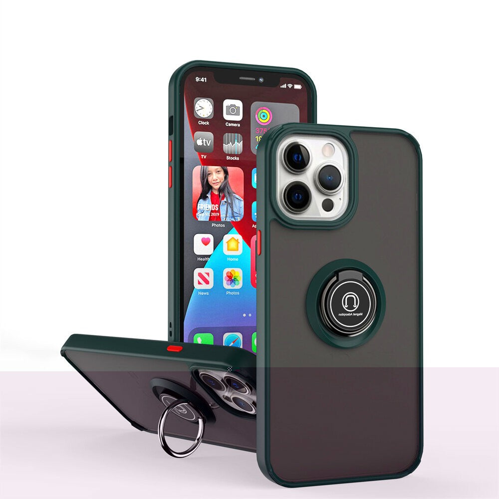 Husa Anti Fall Metal Bracket pentru Apple iPhone 11, Rezistenta la socuri, Margini colorate, Cu inel de prindere