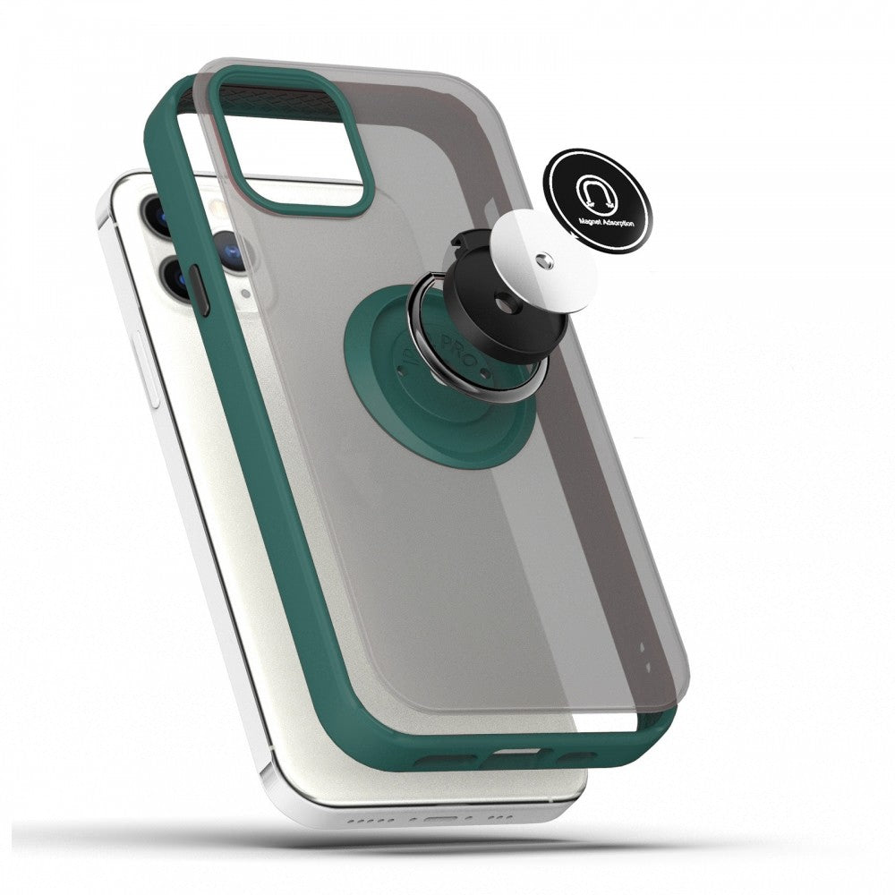 Husa Anti Fall Metal Bracket pentru Apple iPhone 11, Rezistenta la socuri, Margini colorate, Cu inel de prindere