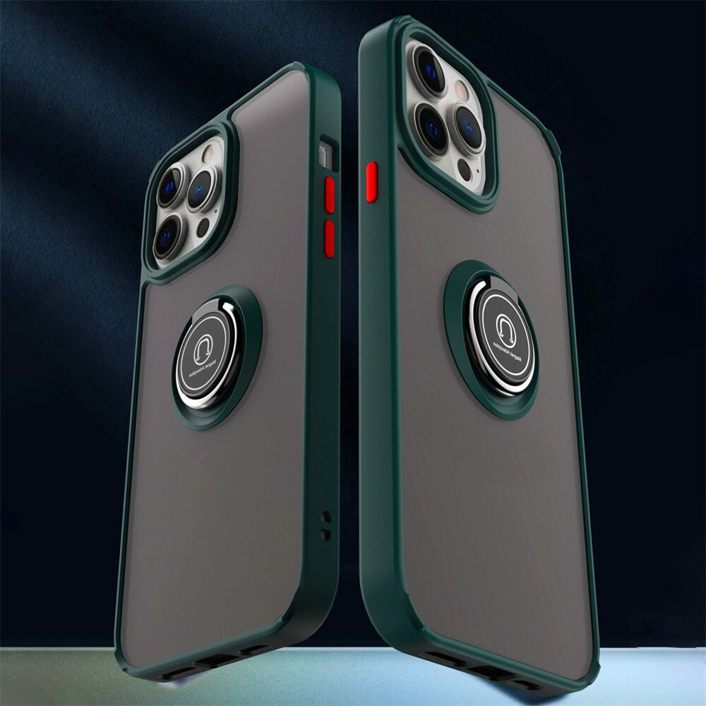 Husa Anti Fall Metal Bracket pentru Apple iPhone 13 Pro, Rezistenta la socuri, Margini colorate, Cu inel de prindere