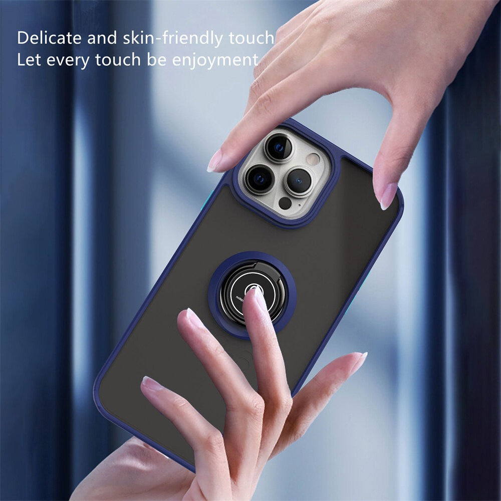 Husa Anti Fall Metal Bracket pentru Apple iPhone 13, Rezistenta la socuri, Margini colorate, Cu inel de prindere