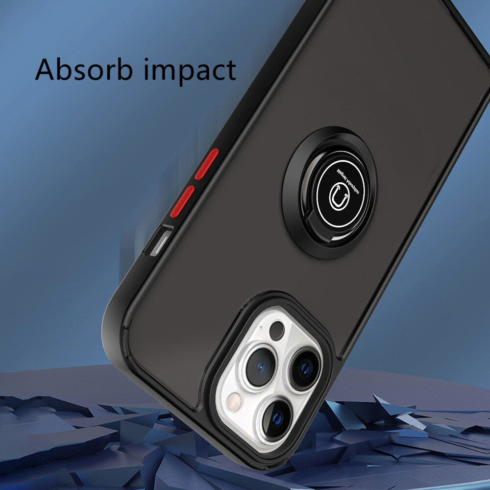 Husa Anti Fall Metal Bracket pentru Apple iPhone 14 Pro, Rezistenta la socuri, Margini colorate, Cu inel de prindere