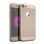 Husa de Protectie, Flippy, pentru Apple iPhone 7, Full Cover 360 Air cu Gauri si Folie de Protectie, Plastic, Auriu