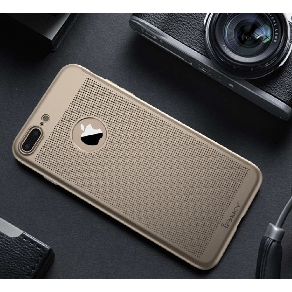Husa de Protectie, Flippy, pentru Apple iPhone 7 Plus, Full Cover 360 Air cu Gauri si Folie de Protectie, Plastic, Auriu