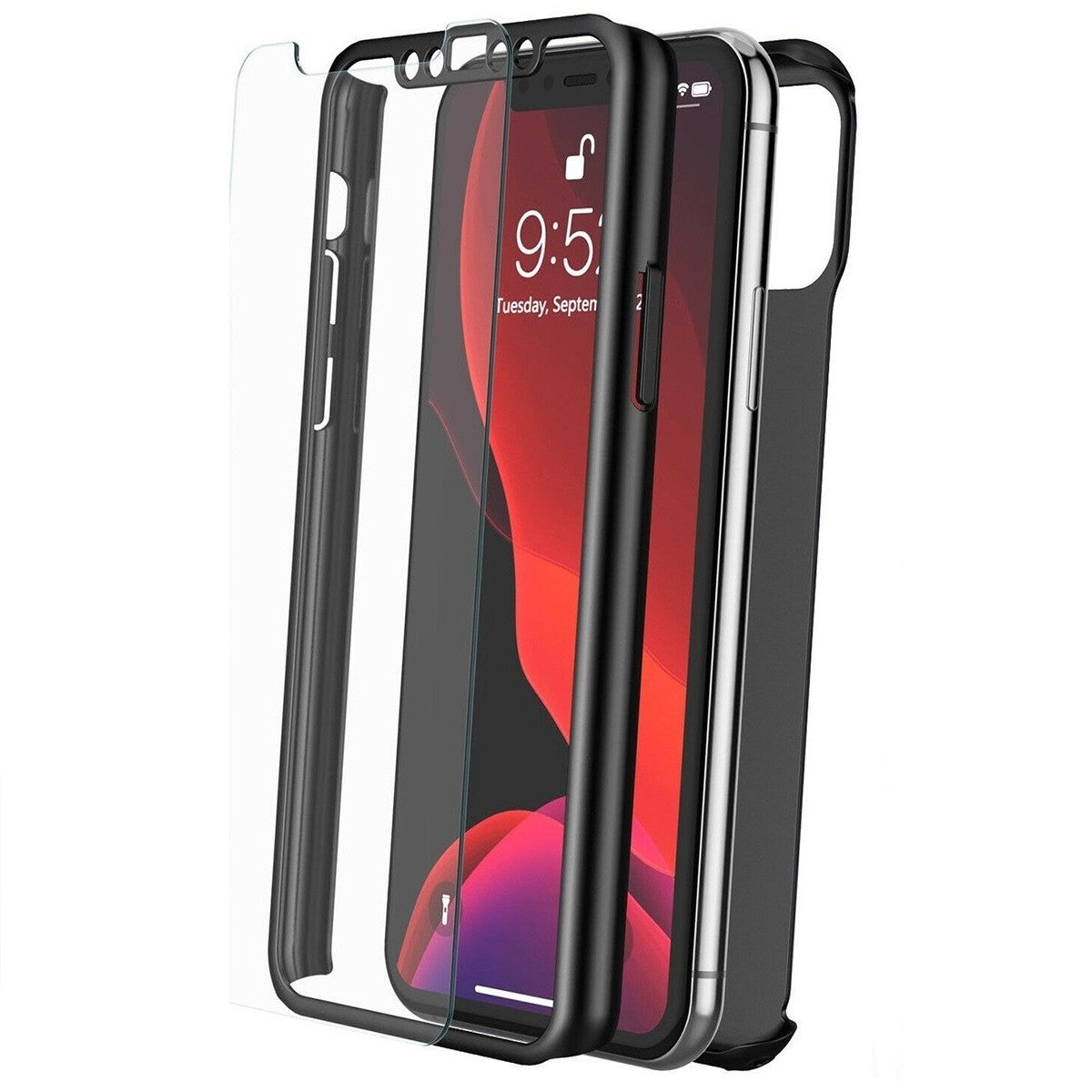Husa de Protectie, Flippy, pentru Apple iPhone SE 2020, Acoperire Totala 360°, din PC, cu Folie Protectie, Negru