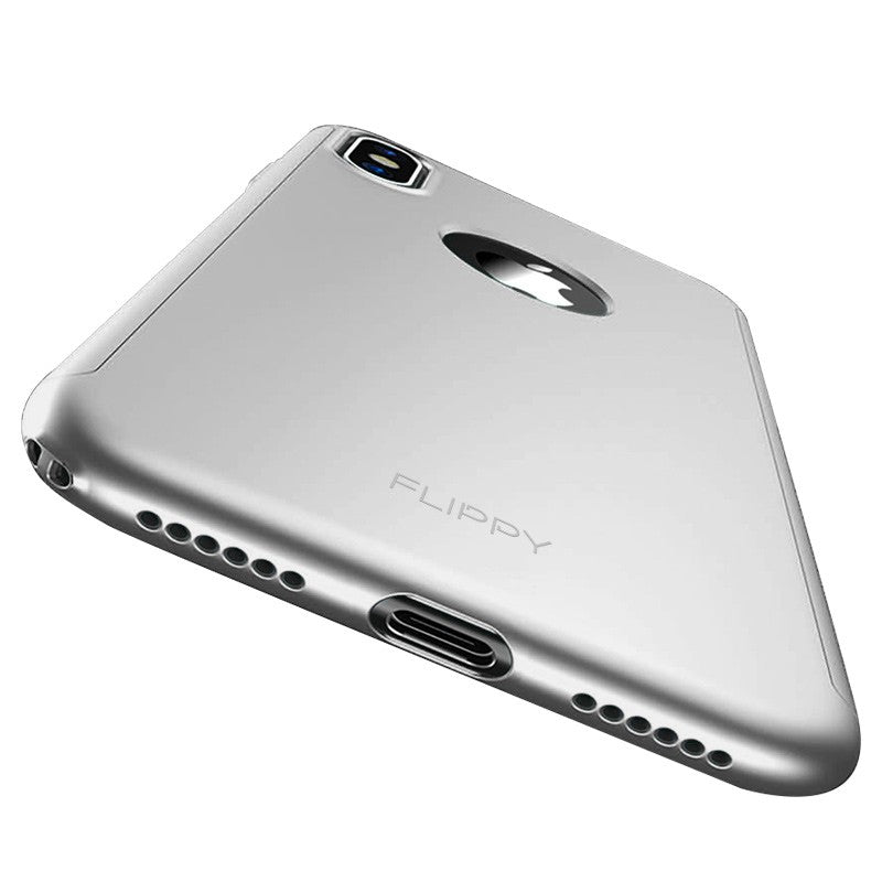 Set Husa si Folie de Protectie, Flippy, Compatibila cu Apple iPhone X, Full Cover 360°, Plastic + Sticla, Argintiu