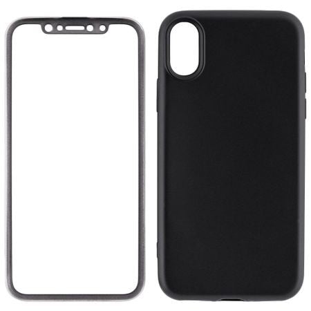 Husa Apple iPhone X Full Silicone 360 Negru + Folie de protectie