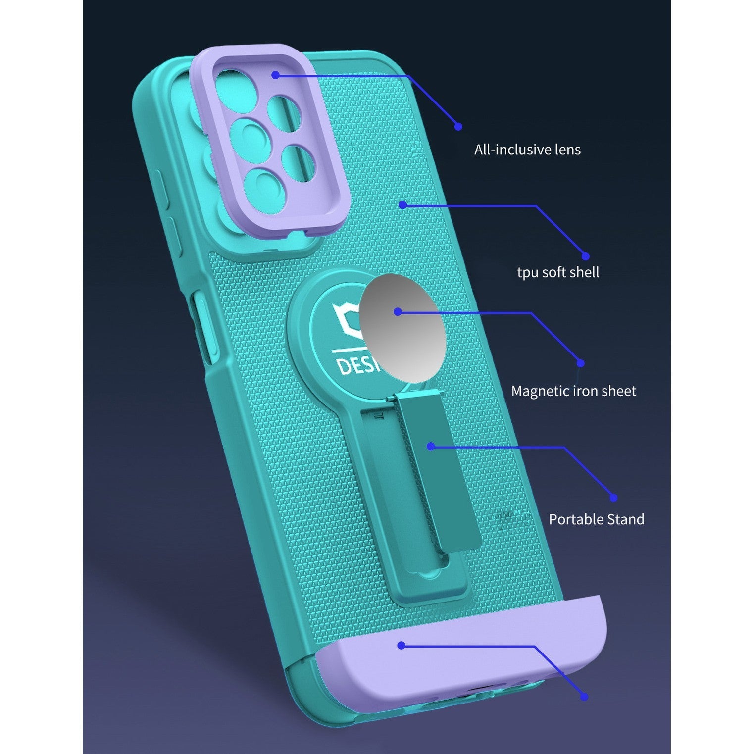 Husa Armor Design cu Stand pentru Apple iPhone X/XS Max, Blue/Mov, Suport Auto Magnetic, Wireless Charge, Protectie