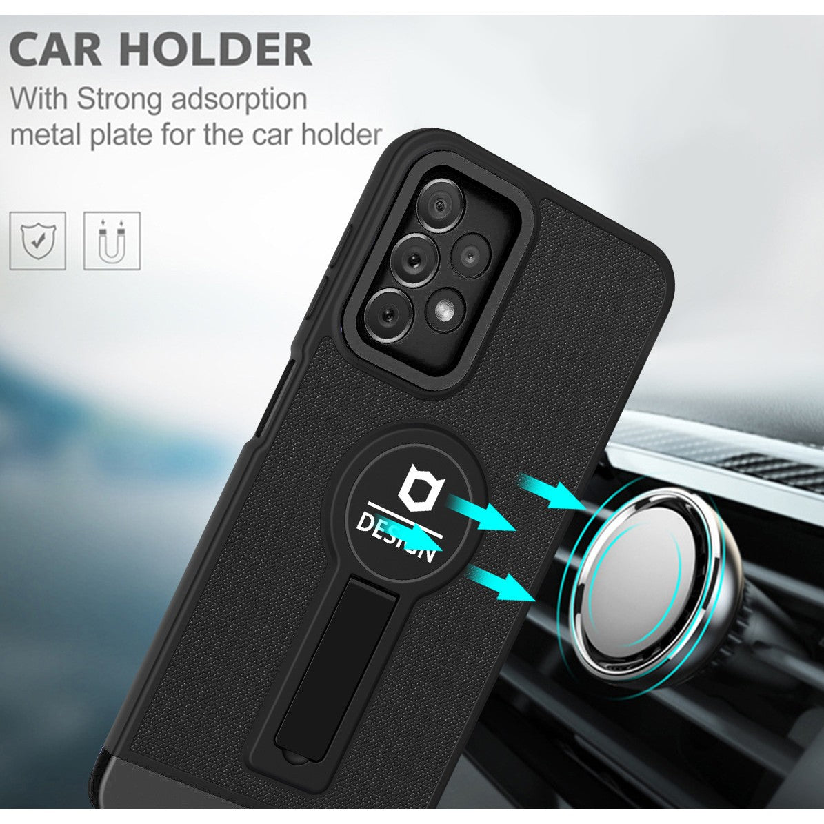 Husa Armor Design cu Stand pentru iPhone 11 Pro Max, Negru, Suport Auto Magnetic, Wireless Charge, Protectie Antisoc,