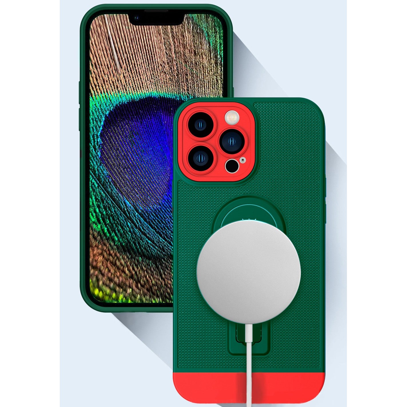 Husa Armor Design cu Stand pentru iPhone 11 Pro Max, Verde/Rosu, Suport Auto Magnetic, Wireless Charge, Protectie