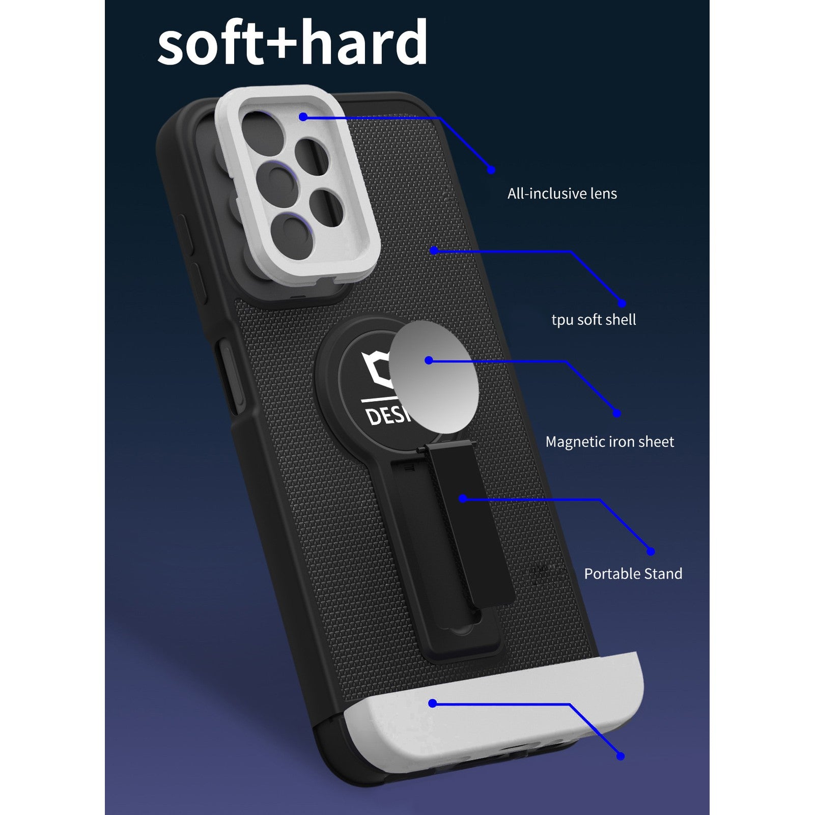 Husa Armor Design cu Stand pentru iPhone 12 Pro Max, Negru/Alb, Suport Auto Magnetic, Wireless Charge, Protectie