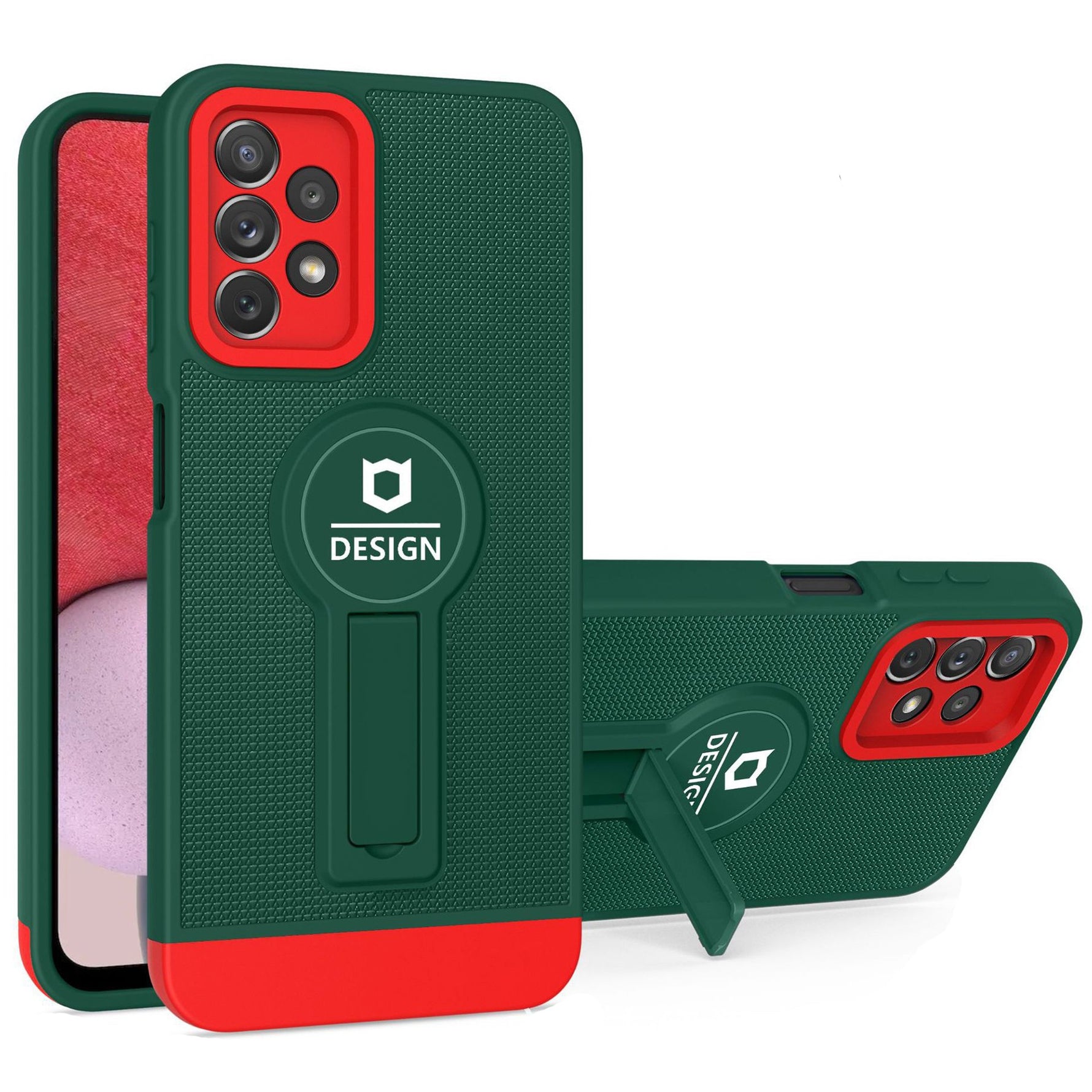 Husa Armor Design cu Stand pentru iPhone 13 Pro Max, Verde/Rosu, Suport Auto Magnetic, Wireless Charge, Protectie