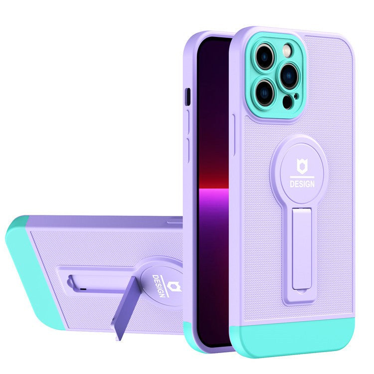 Husa Armor Design cu Stand pentru Apple iPhone 14 Pro (6.1) Mov/Albastru, Suport Auto Magnetic, Protectie Antisoc,