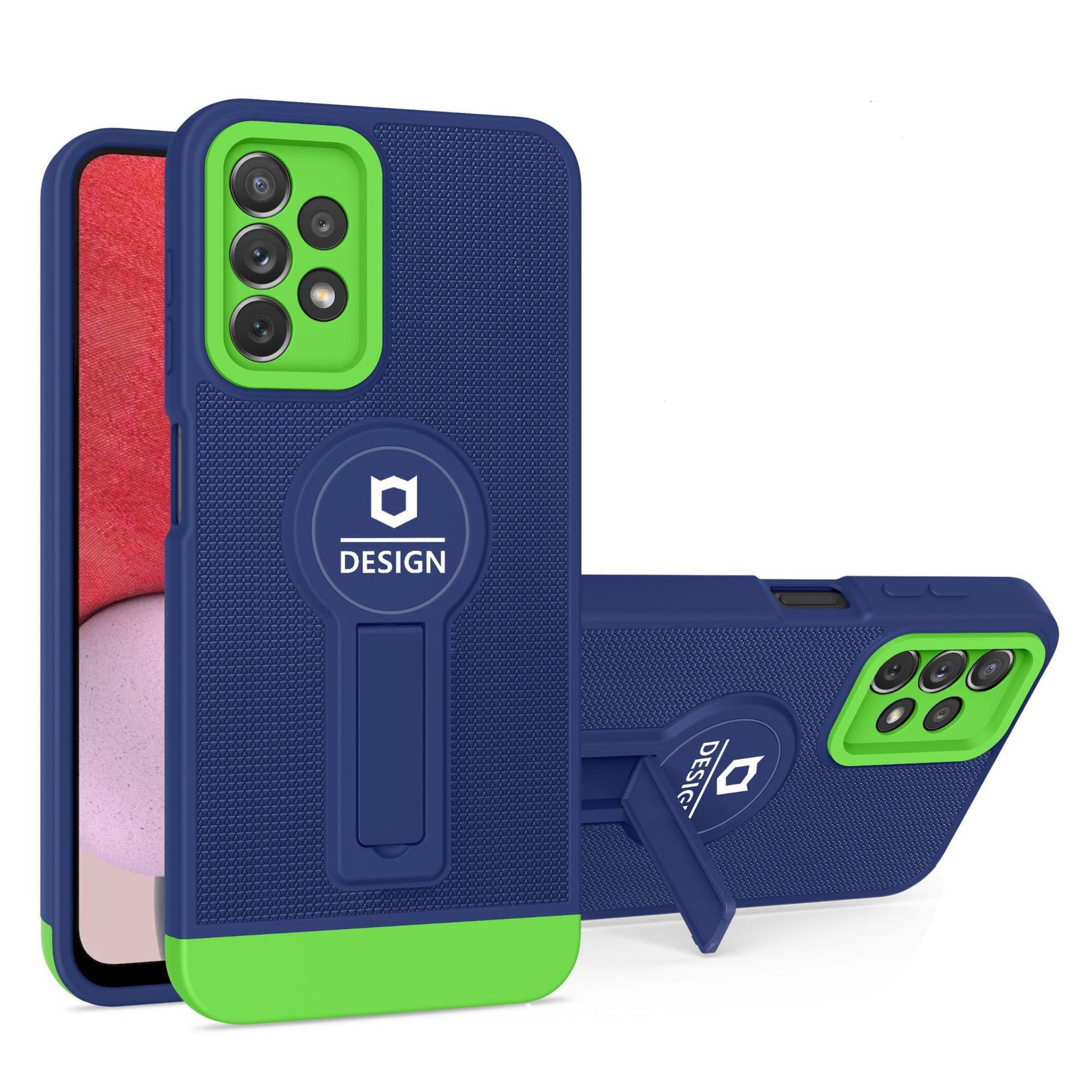 Husa Armor Design cu Stand pentru Samsung Galaxy A03, Albastru/ Verde, Suport Auto Magnetic, Wireless Charge, Protectie