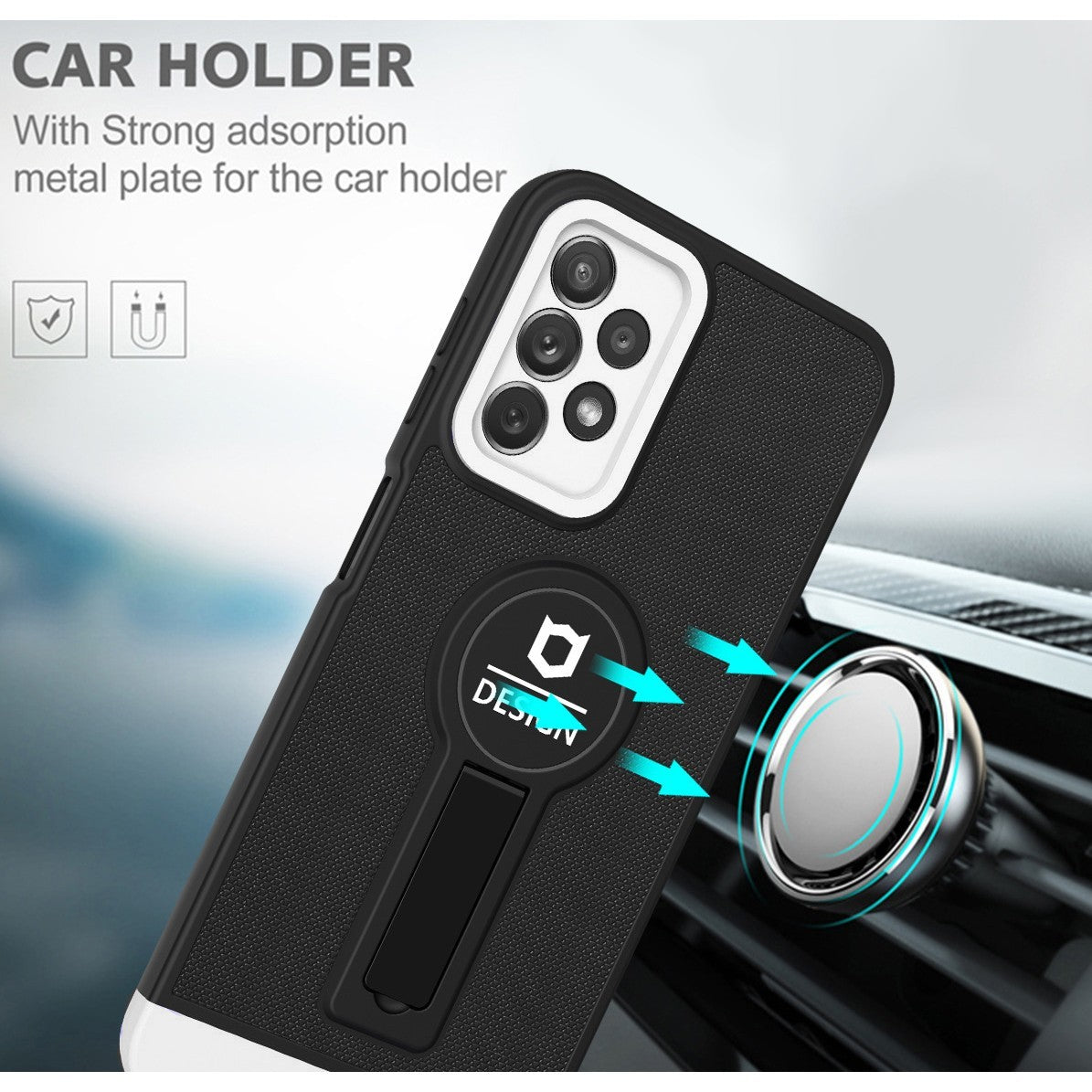 Husa Armor Design cu Stand pentru Samsung S21 FE Negru/Alb, Suport Auto Magnetic, Protectie Antisoc, Flippy