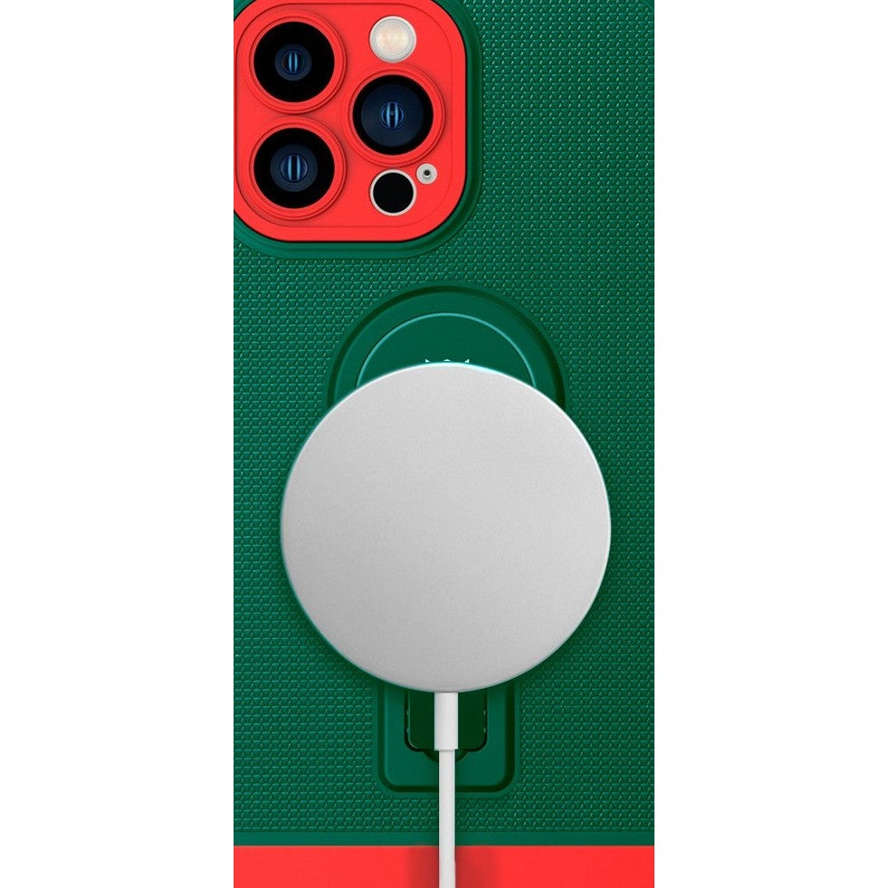 Husa Armor Design, Flippy, pentru Apple iPhone 12, cu Stand, Suport Auto Magnetic, Wireless Charge, Verde/Rosu