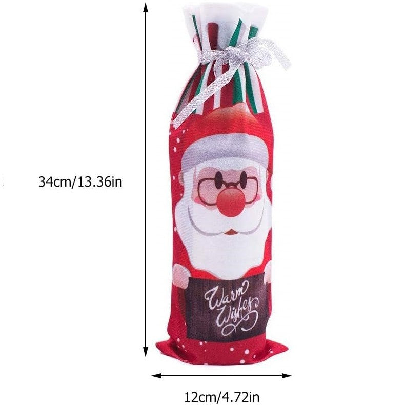 Husa Craciun pentru sticla de vin Flippy, tema Mos Craciun, material textil, 34 cm, multicolor