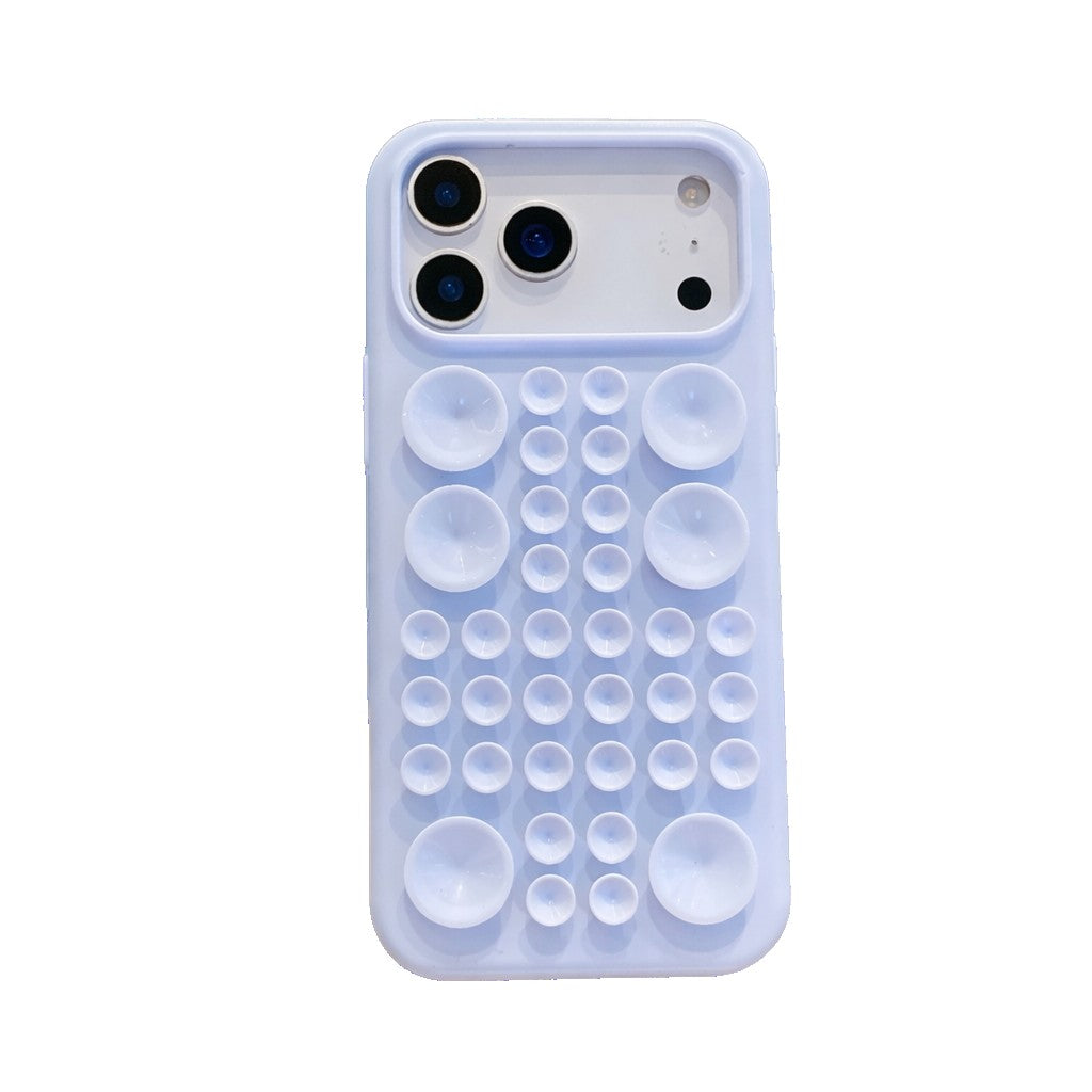 Husa cu Ventuze, Flippy, Compatibila iPhone 17 Pro Max, din Silicon, Interior Microfibra, Albastru Gri