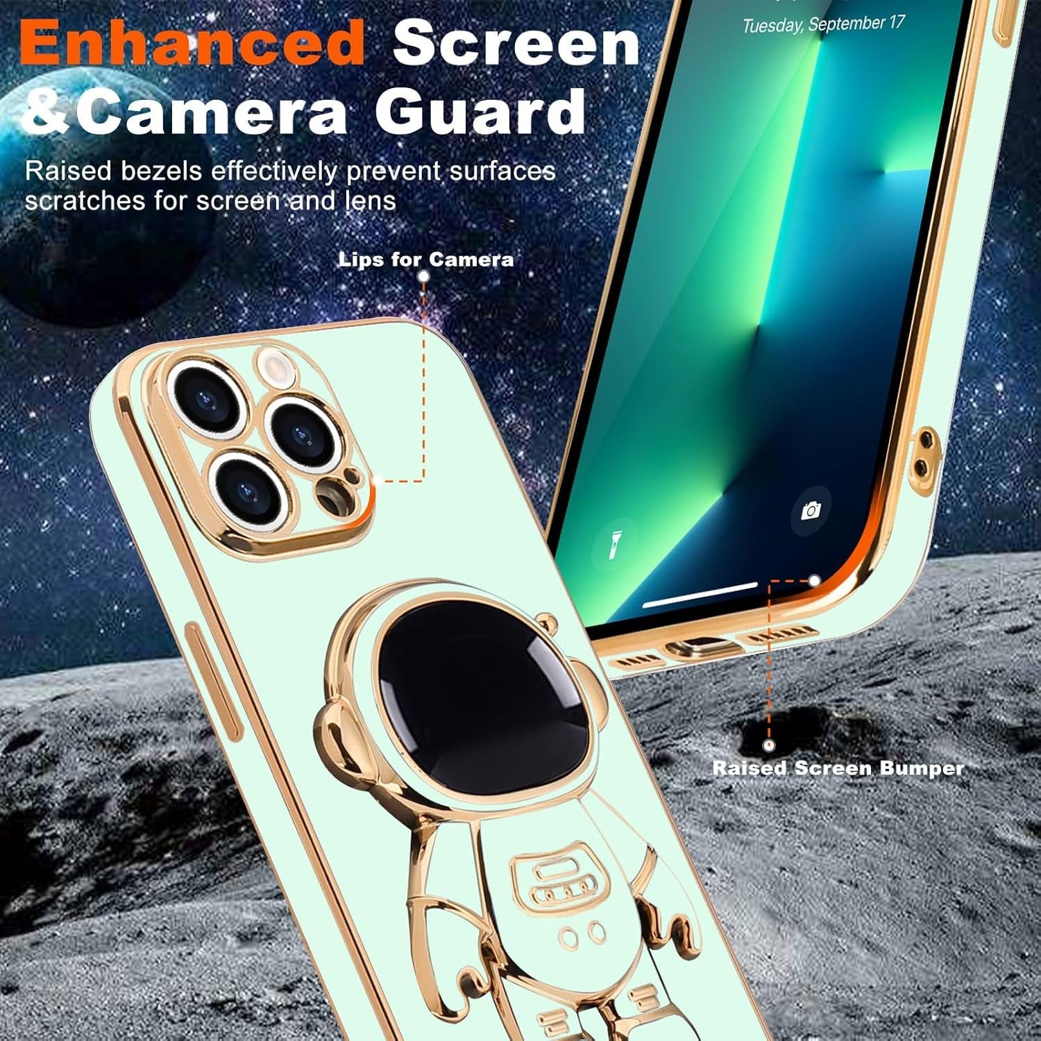 Husa de Protectie TPU 2in1, Flippy, pentru Apple iPhone 15 Pro, Astronaut cu Suport, Antisoc, Rezistenta la Impact,
