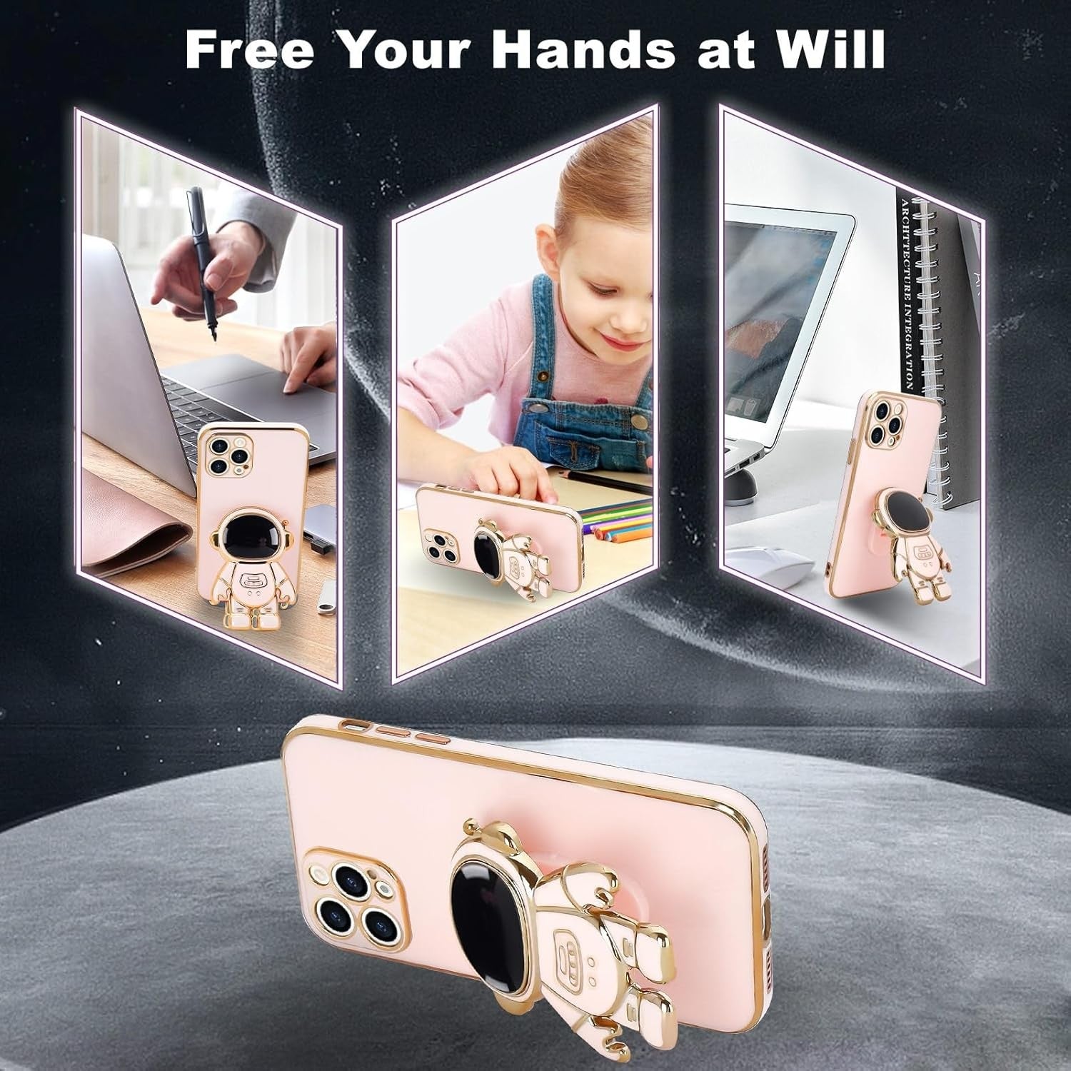 Husa de Protectie TPU 2in1, Flippy, pentru Apple iPhone 15 Pro Max, Astronaut cu Suport, Antisoc, Rezistenta la Impact,