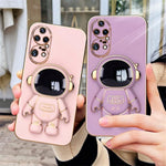 Husa Telefon 2in1, Flippy, Compatibila Huawei P60 Pro, Carcasa TPU cu Suport Inclus Tip Astronaut, Protectie Camere, Roz