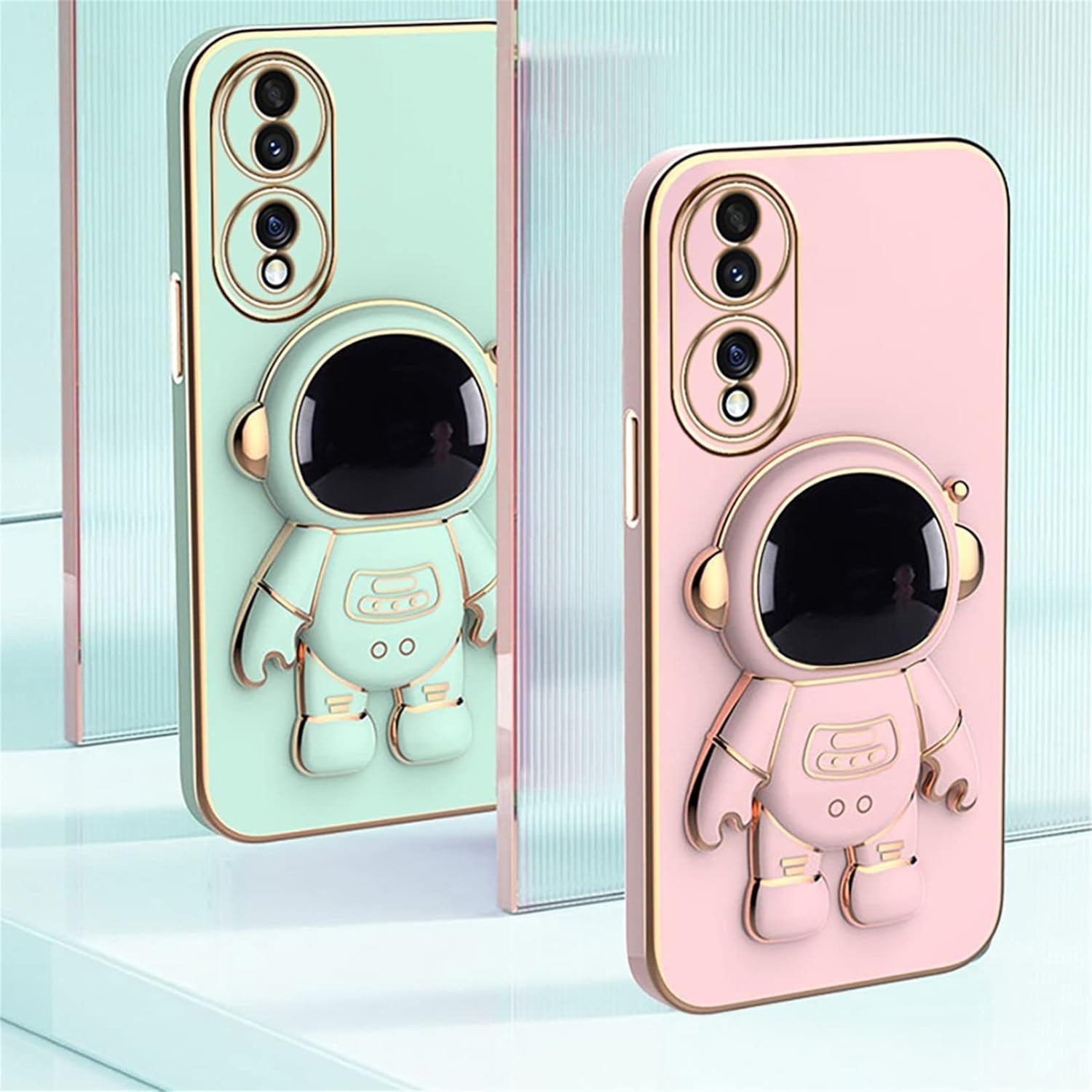Husa Telefon 2in1, Flippy, Compatibila Huawei P60 Pro, Carcasa TPU cu Suport Inclus Tip Astronaut, Protectie Camere, Roz