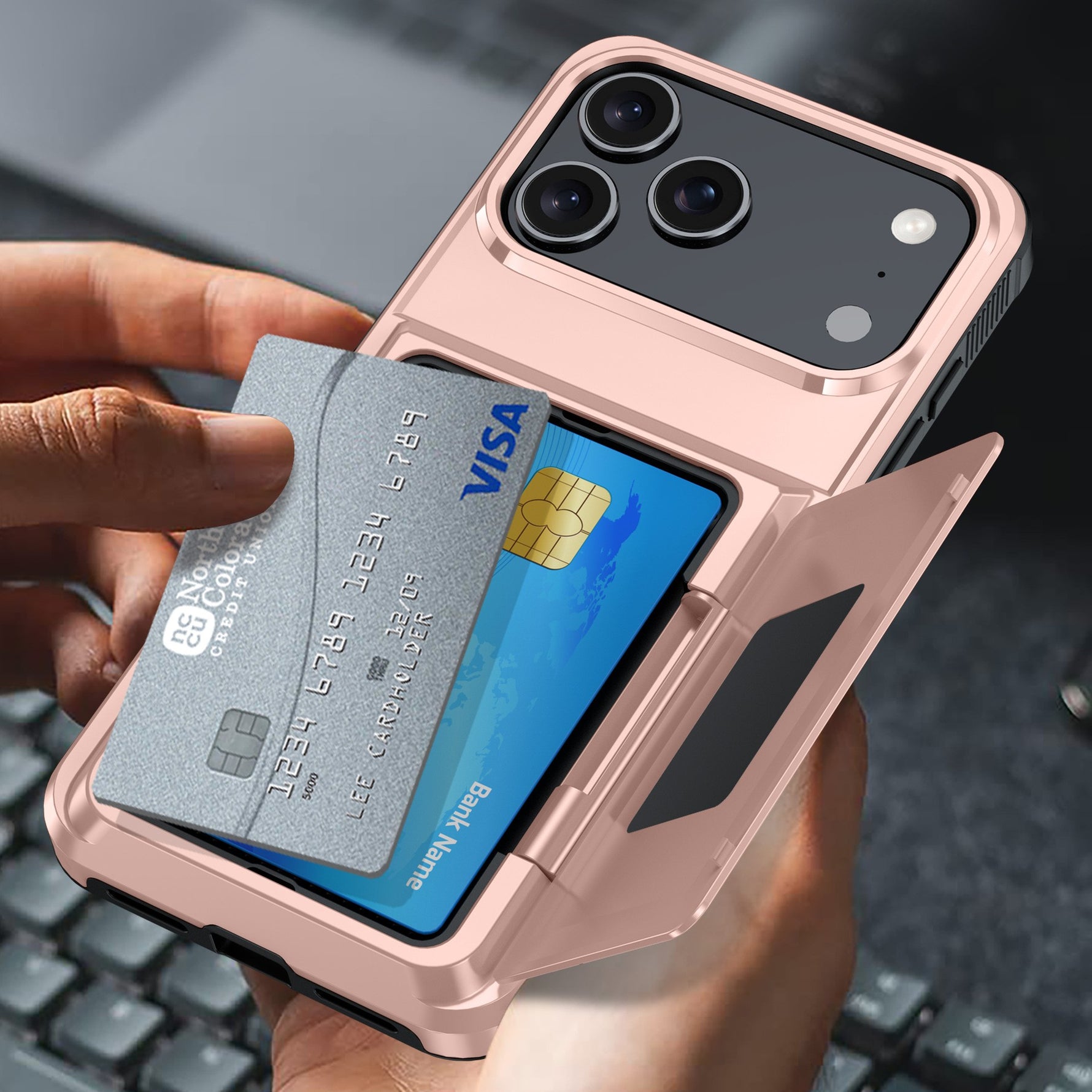 Husa de Protectie compatibila Apple iPhone 17 Pro, Flippy, Compartiment pentru Carduri, Anti-alunecare, Protectie PC,