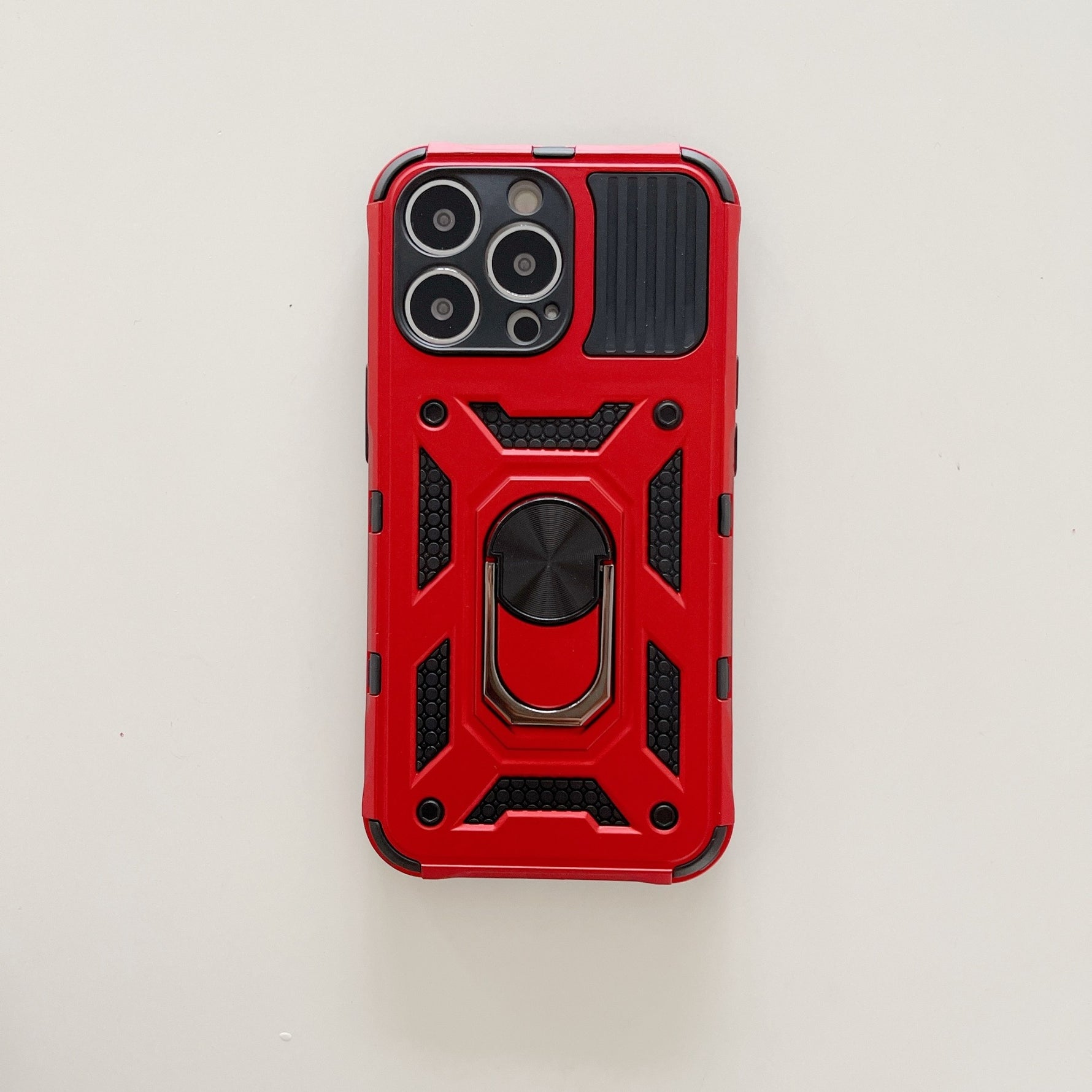Husa de protectie, Flippy, compatibila cu Apple iPhone 13 Pro Max Defender, Model 4 cu suport, Rosu
