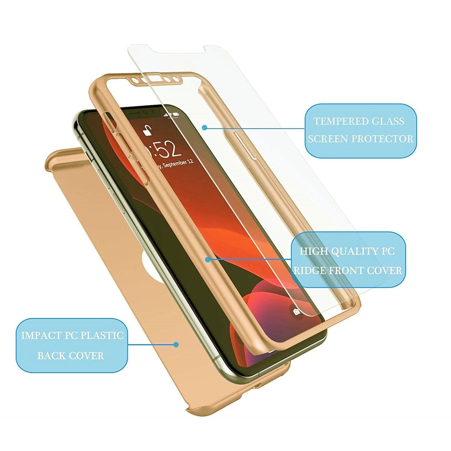 Husa de protectie Flippy compatibila cu Samsung A11 Full Cover 360 Auriu + Folie de protectie