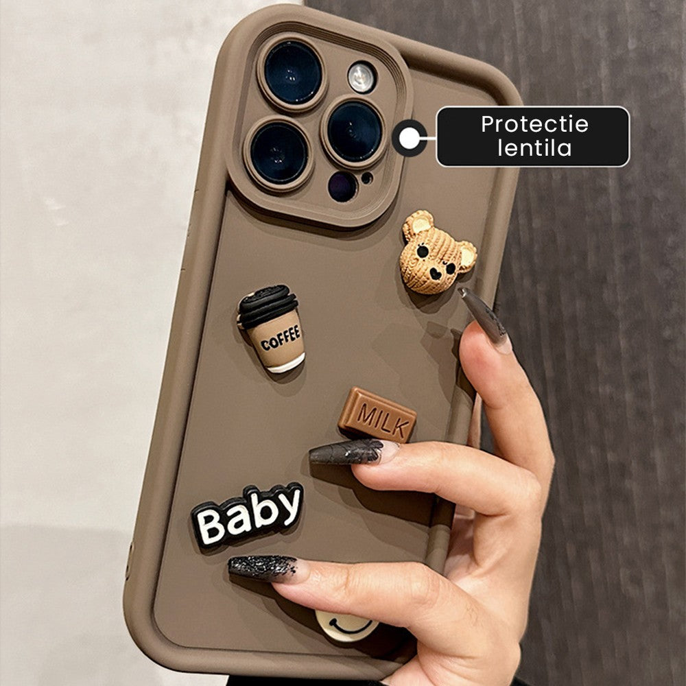 Husa de Protectie, Flippy, pentru Apple iPhone 13 Pro Max, Model Ursuleti 3D, Antisoc, Rezistenta la Impact, Protectie