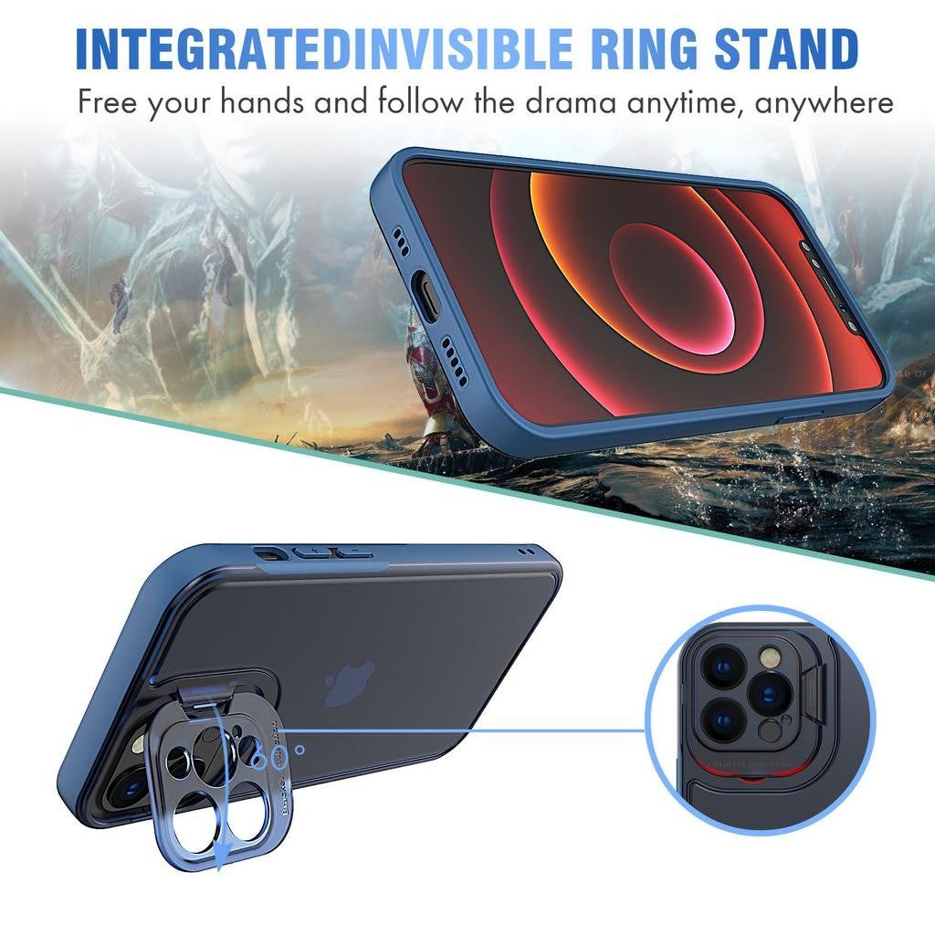Husa de Protectie, Flippy, Bracket Series, pentru Apple iPhone 14 Plus, cu Suport si Protectie Camera, Albastru