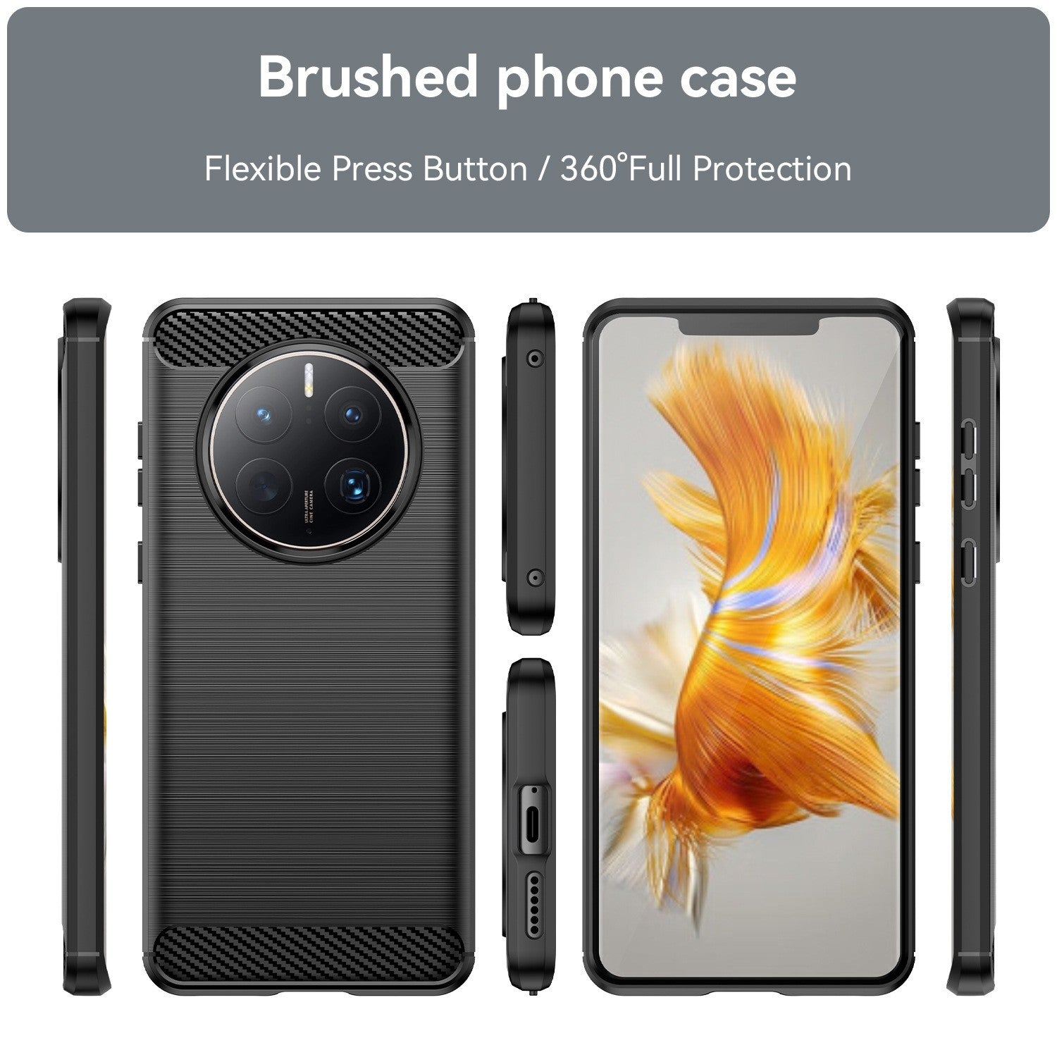 Husa de Protectie pentru Huawei Mate 50 Pro, Flippy, Protectie 360, din TPU cu element de Carbon, Anti Alunecare, 1.8