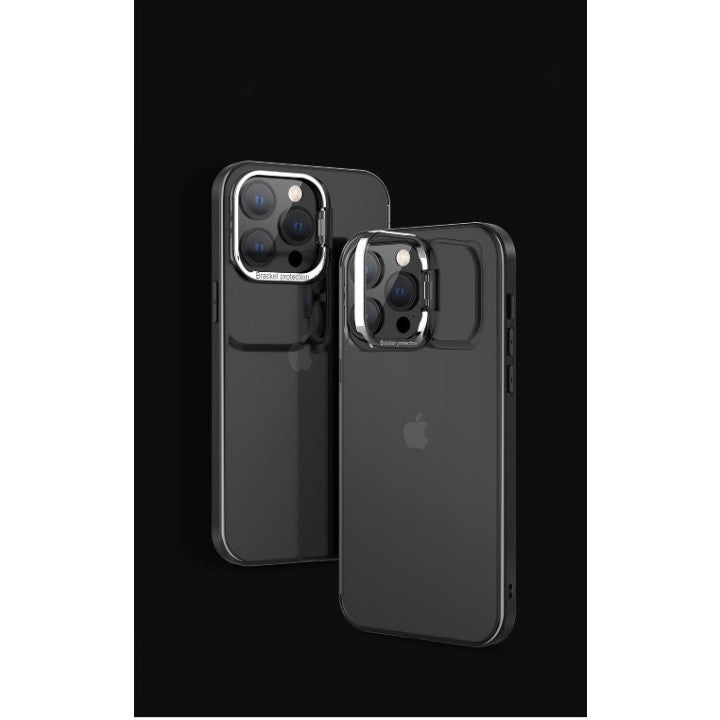 Husa de protectie pentru iPhone 14, cu suport metalic pentru camera, Bracket Series, Flippy, Protectie Antisoc, PC mat,
