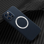 Husa de protectie pentru iPhone 14 Plus, Flippy, Magnetica, MagSafe, Carbon Fiber Protectie Antisoc, Albastru
