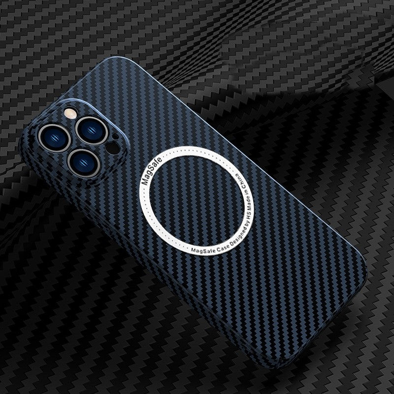 Husa de protectie pentru iPhone 14 Plus, Flippy, Magnetica, MagSafe, Carbon Fiber Protectie Antisoc, Albastru