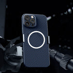 Husa de protectie pentru iPhone 14 Plus, Flippy, Magnetica, MagSafe, Carbon Fiber Protectie Antisoc, Albastru