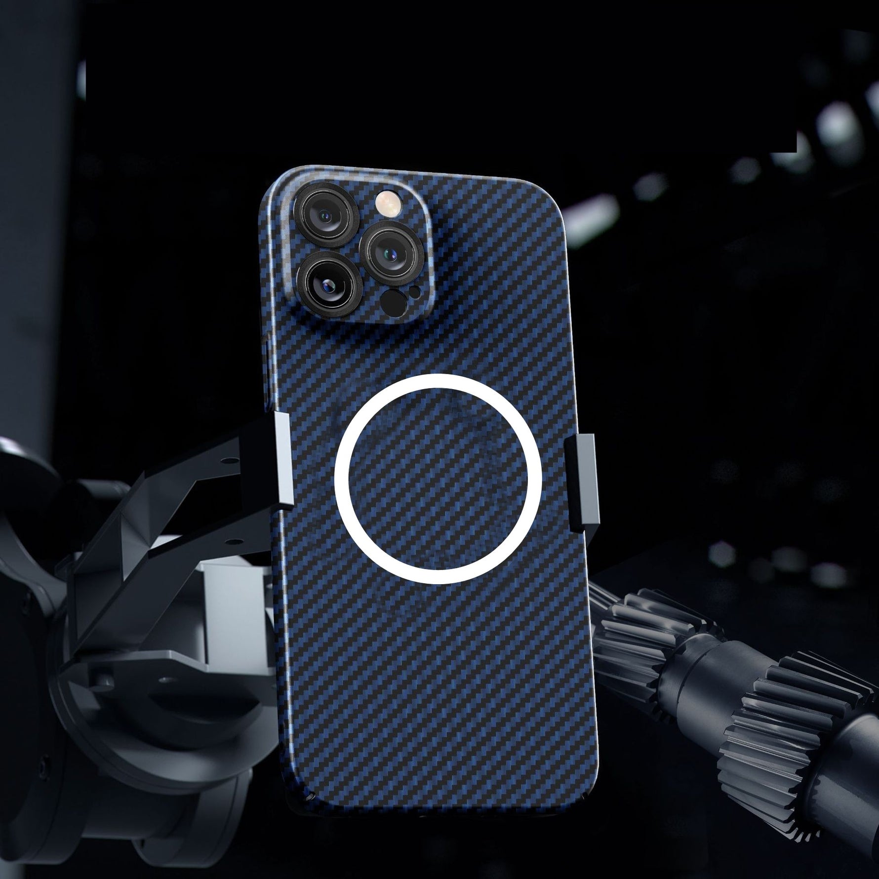 Husa de protectie pentru iPhone 14 Plus, Flippy, Magnetica, MagSafe, Carbon Fiber Protectie Antisoc, Albastru