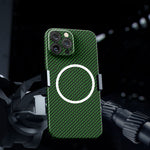 Husa de protectie pentru iPhone 14 Plus, Flippy, Magnetica, MagSafe, Carbon Fiber Protectie Antisoc, Verde