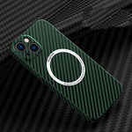 Husa de protectie pentru iPhone 14 Plus, Flippy, Magnetica, MagSafe, Carbon Fiber Protectie Antisoc, Verde