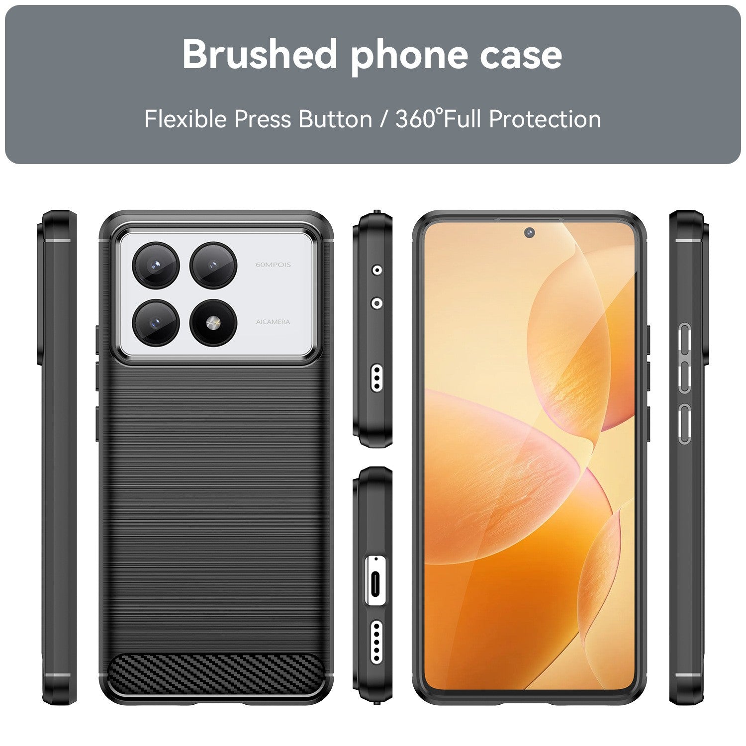Husa de Protectie pentru Xiaomi Redmi Note 13C 5G, Flippy, Protectie 360, din TPU cu element de Carbon, Anti Alunecare,