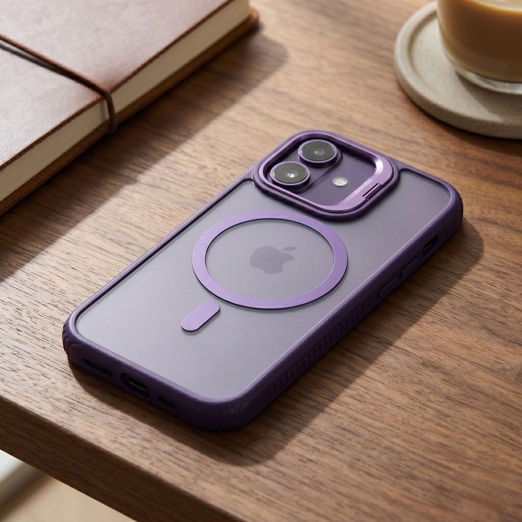 Husa de Protectie Telefon, Flippy, Compatibila cu iPhone 17, MagSafe, Acrylic, Suport Metalic Protectie Camera,